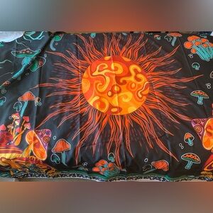 Sunburst wall tapestries trippy mushrooms colorful black teal orange NWT